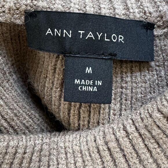 Ann Taylor Faux Suede Brown Mixed Media Sweater Ribbed Size Medium Mock Neck - Picture 4 of 10